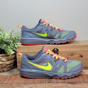 Nike Dual Fusion Trail Running Shoes Mesh Trainer Gray Neon Sneakers 6.5 Women's